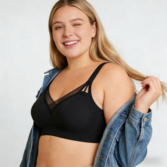 Sweet Lavendra-90B - 105D Plus Size Plain Panel Mesh Seamless Wireless Bra