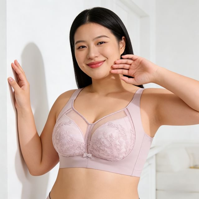 Sweet Lavendra-90C - 105E Plus Size Lace Panel Bra