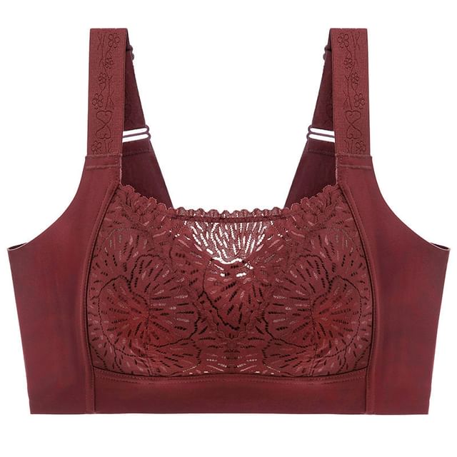 Sweet Lavendra-90C - 120G Plus Size Plain Panel Lace Wireless Bra