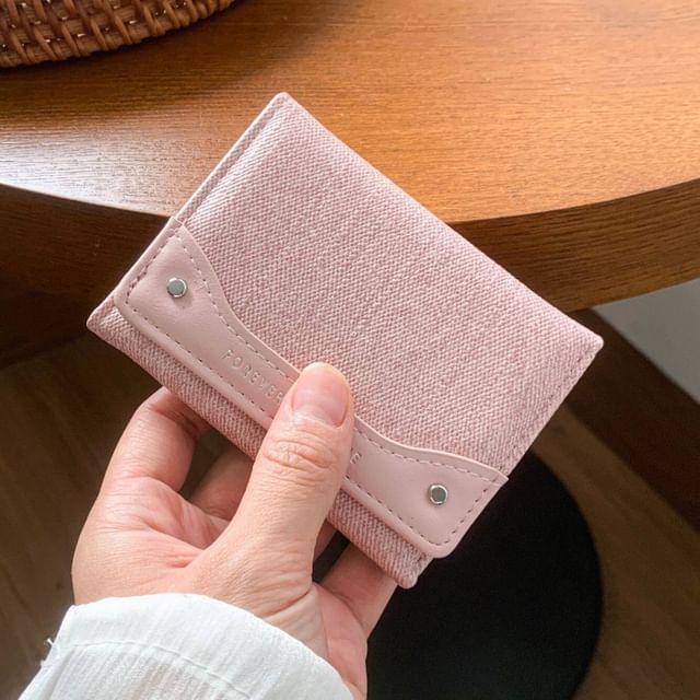 tablarosa-Faux Leather Panel Trifold Wallet