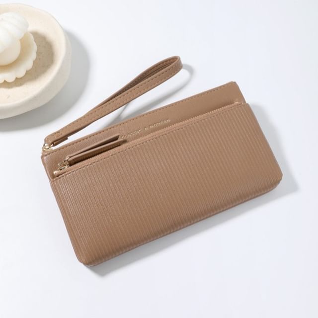 tablarosa-Faux Leather Ribbed Plain Wristlet