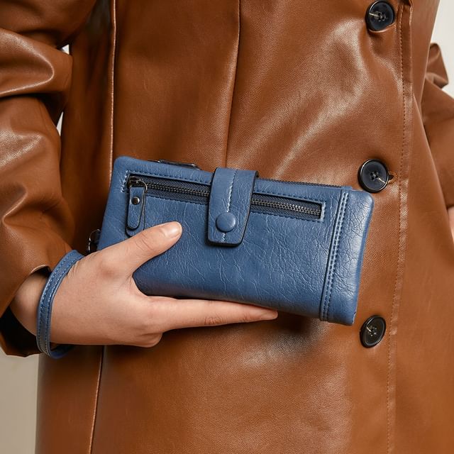 tablarosa-Faux Leather Trifold Long Wallet