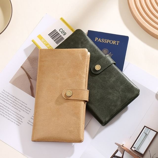 tablarosa-Plain Faux Leather Long Wallet