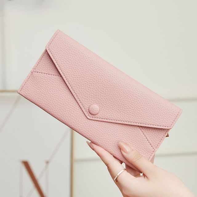 tablarosa-Plain Faux Leather Long Wallet