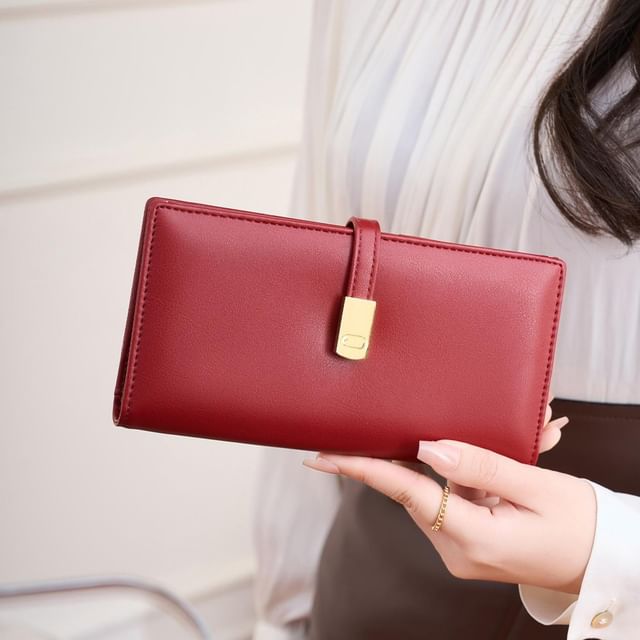 tablarosa-Plain Faux Leather Long Wallet