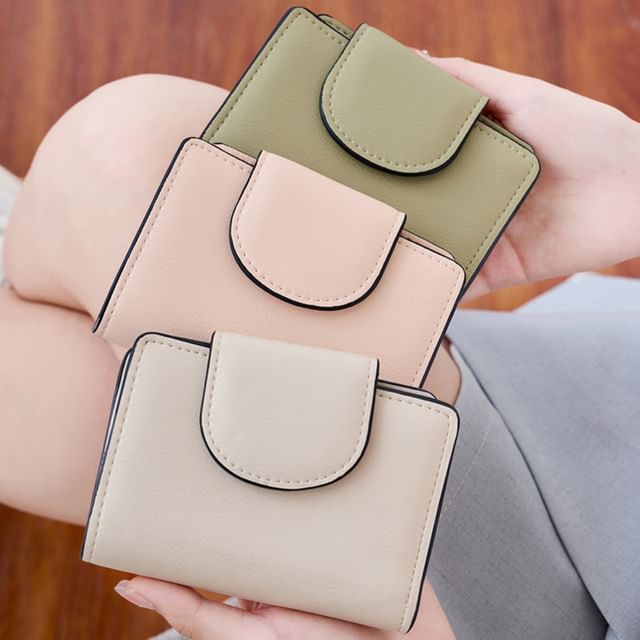 tablarosa-Plain Faux Leather Short Wallet