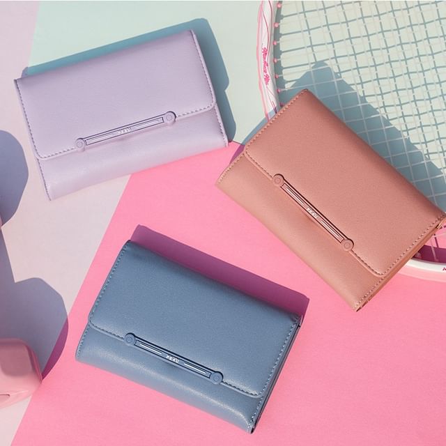 tablarosa-Plain Faux Leather Short Wallet