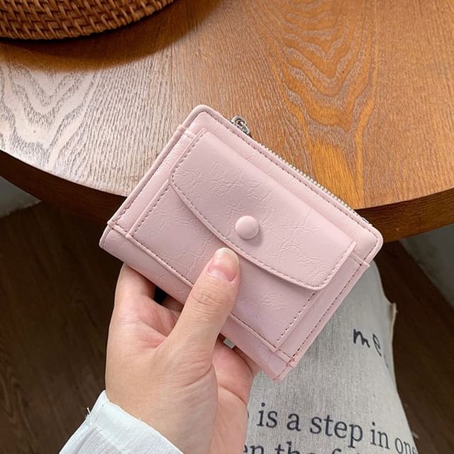 tablarosa-Plain Faux Leather Short Wallet