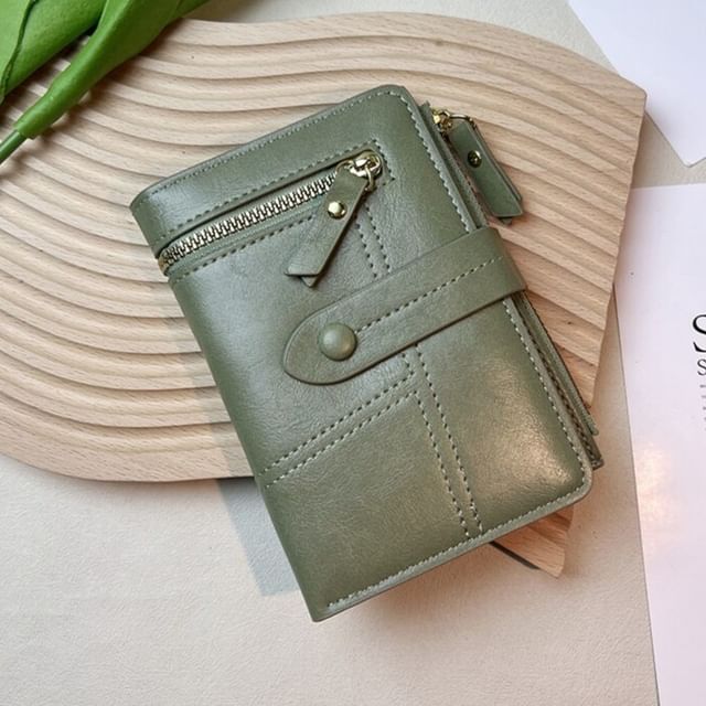 tablarosa-Plain Faux Leather Short Wallet