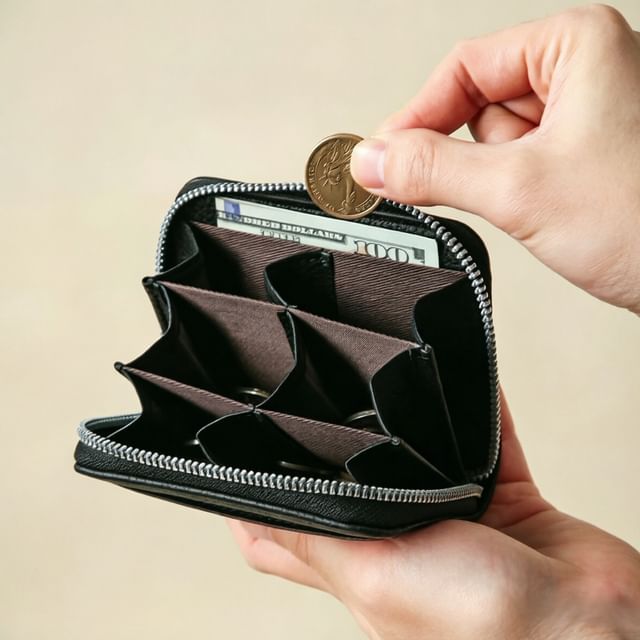 tablarosa-Zip Faux Leather Multi-Compartment Coin Purse
