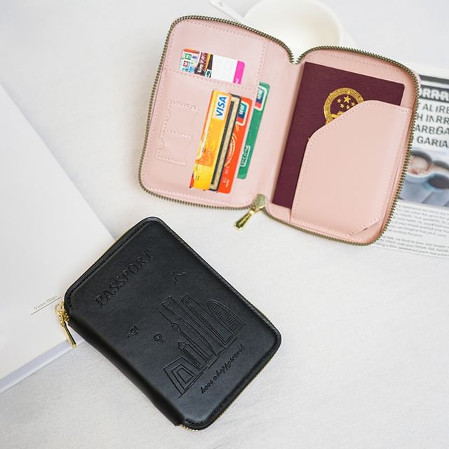 tablarosa-Zip Faux Leather Passport Holder
