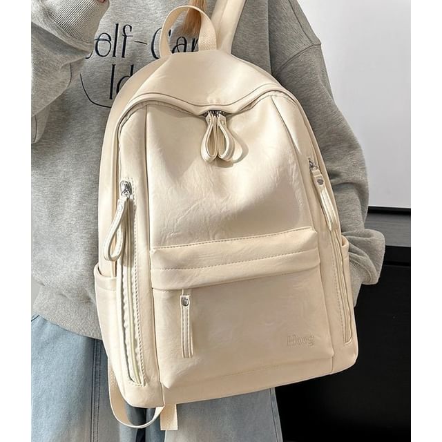 TangTangBags-Faux Leather Zip Backpack
