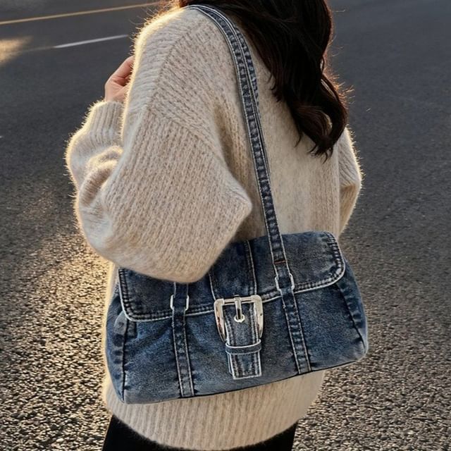 TangTangBags-Flap Buckle Denim Shoulder Bag