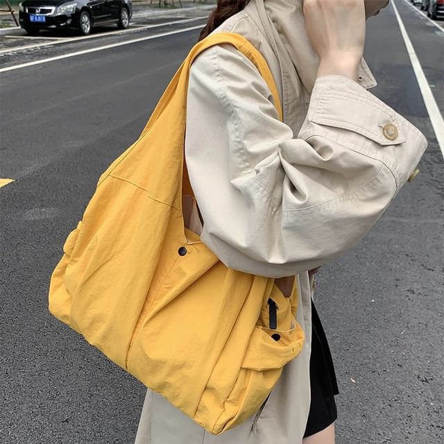 TangTangBags-Nylon Plain Shoulder Bag