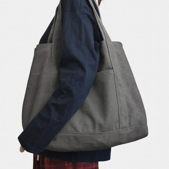 TangTangBags-Oversized Canvas Plain Tote Bag