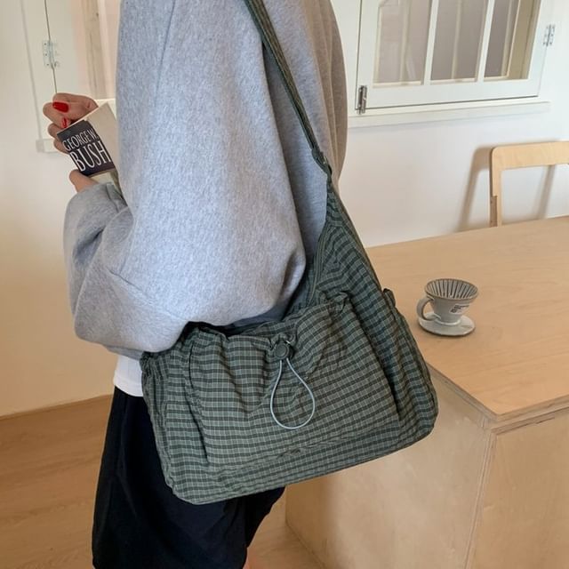 TangTangBags-Plaid Textile Shoulder Bag