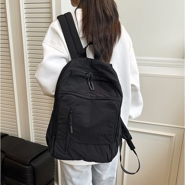 TangTangBags-Plain Multi-Pocket Backpack