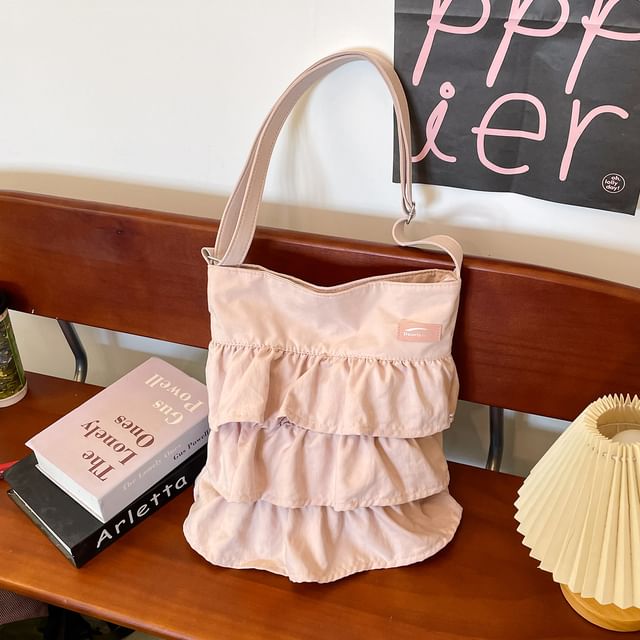 TangTangBags-Plain Ruffle Crossbody Bag