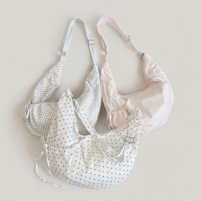 TangTangBags-Polka Dot Drawstring Fabric Shoulder Bag