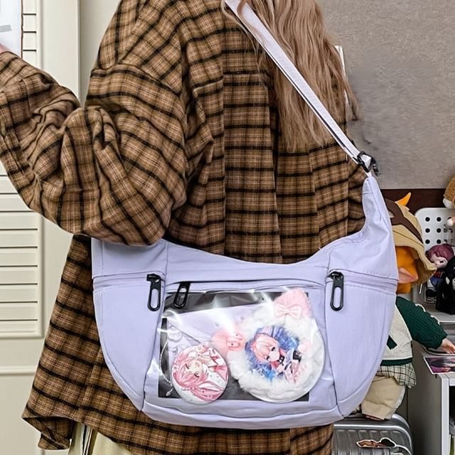 TangTangBags-PVC Panel Plain Zip Shoulder Bag