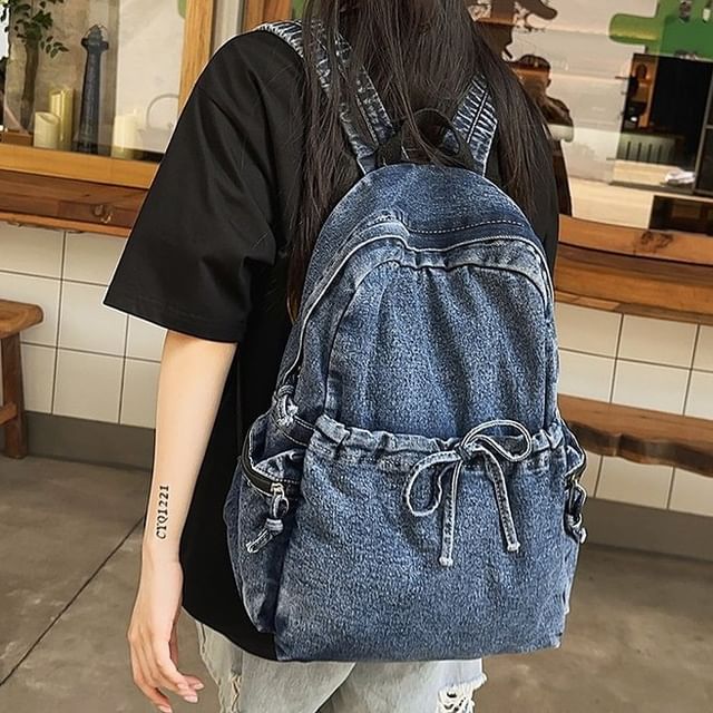 TangTangBags-Washed Denim Laptop Backpack