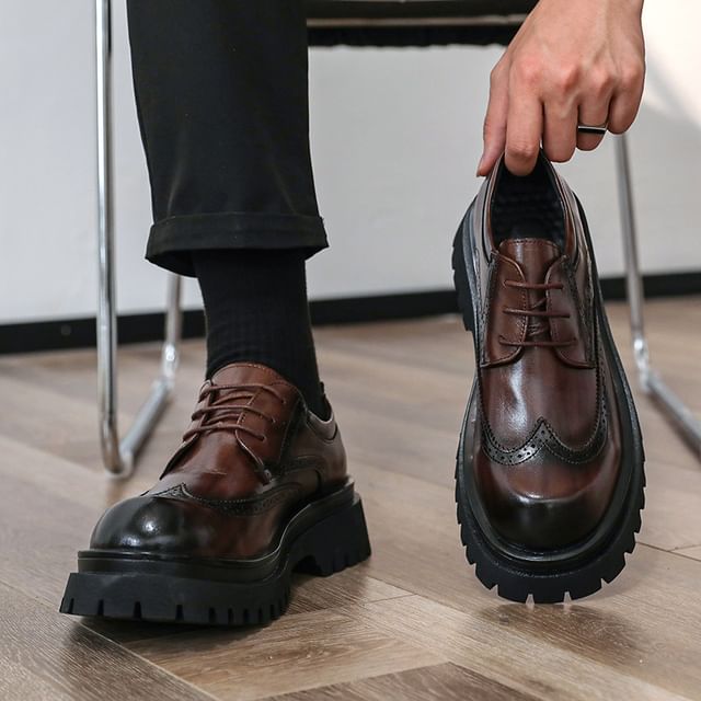 Tanzanite-Faux Leather Wingtip Derby Shoes