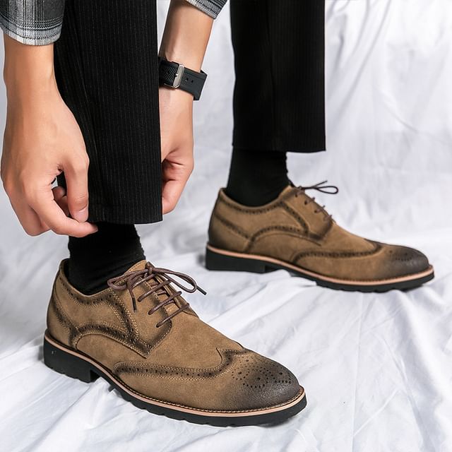 Tanzanite-Faux Leather Wingtip Derby Shoes