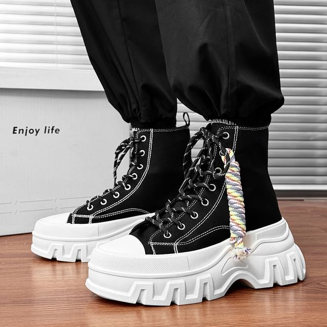 Tanzanite-Platform Chunky Heel Lace-Up Short Boots