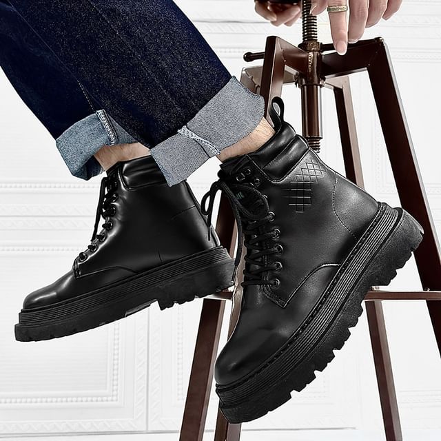 Tanzanite-Platform Lace-Up Short Boots