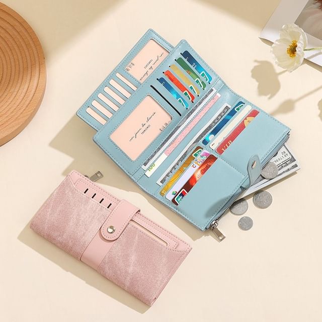 Taomicmic-Panel Faux Leather Long Wallet