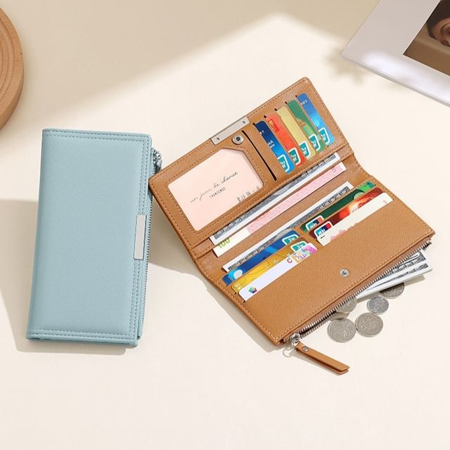 Taomicmic-Plain Faux Leather Long Wallet