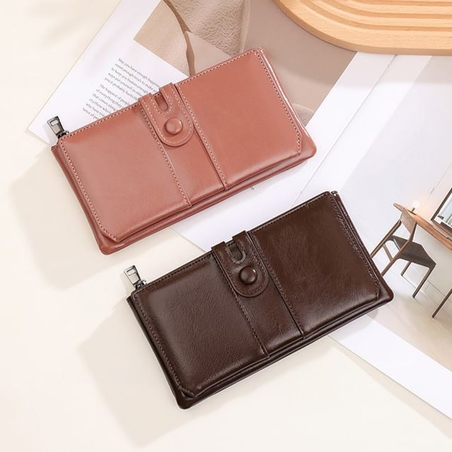 Taomicmic-Plain Faux Leather Long Wallet