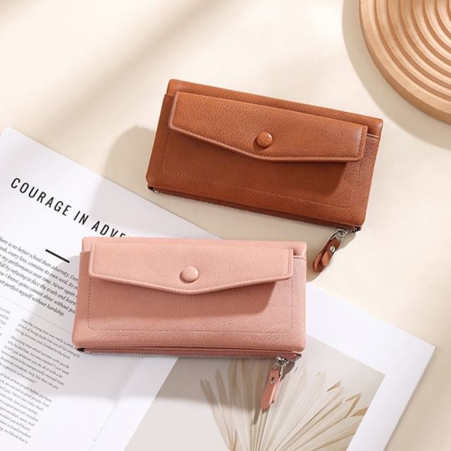 Taomicmic-Plain Faux Leather Long Wallet