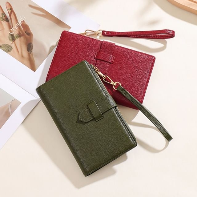 Taomicmic-Plain Faux Leather Long Wallet