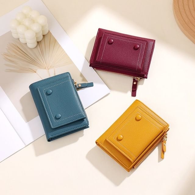 Taomicmic-Plain Faux Leather Short Wallet