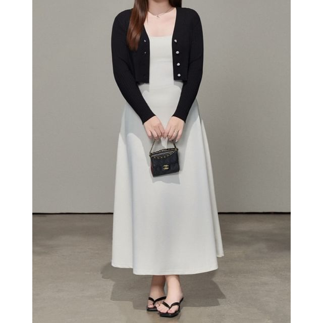 Telipino-Button-Up Plain Crop Cardigan