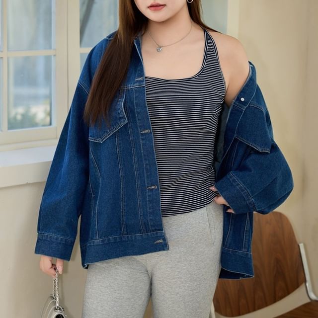 Telipino-Collared Button-Up Denim Jacket