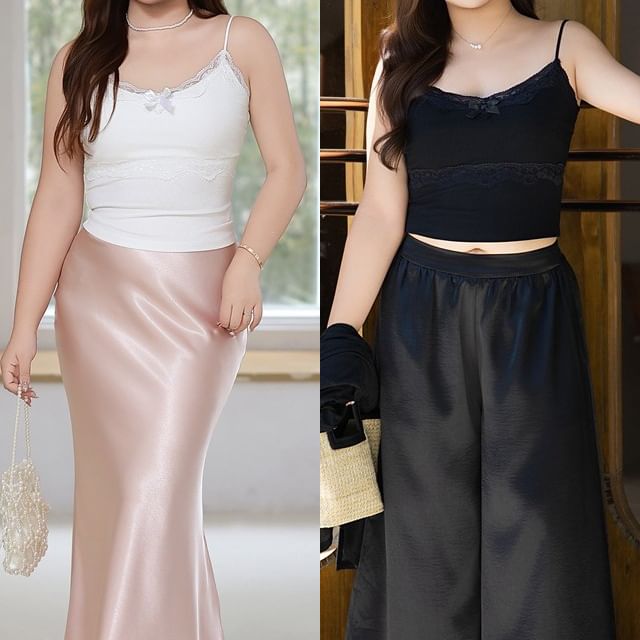Telipino-V-Neck Plain Crop Camisole Top