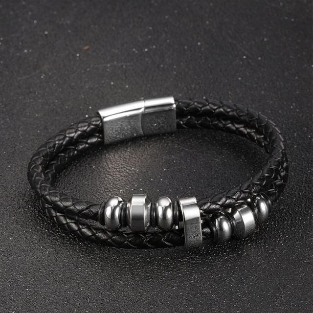 Tenri-Braided Faux Leather Layered Bangle