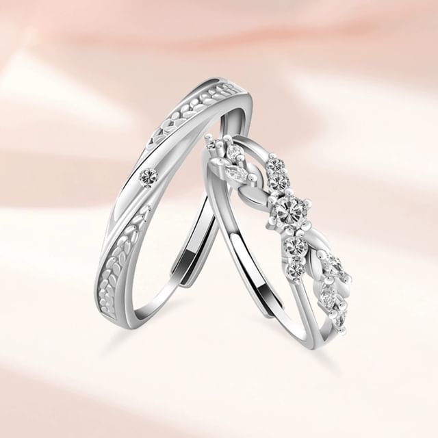 Tinseltown-Couple Matching Rhinestone Alloy Open Ring Various Designs Set