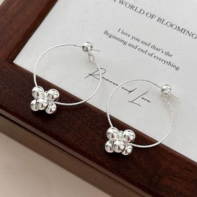 Toinianimos-925 Sterling Silver Beaded Hoop Earring