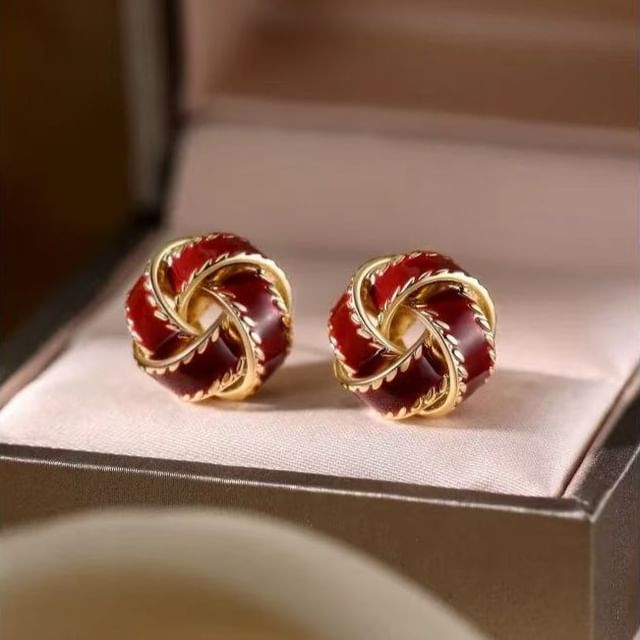 Toinianimos-925 Sterling Silver Enamel Knot Button Earring