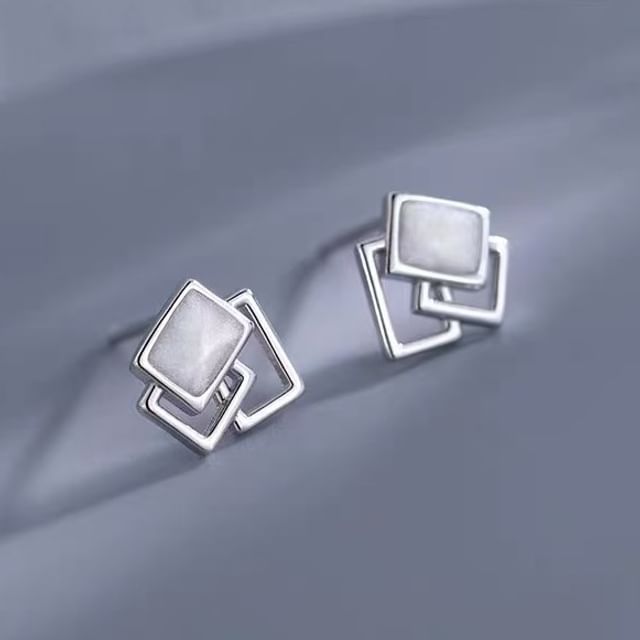 Toinianimos-925 Sterling Silver Square Stud Earring