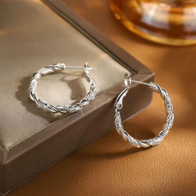 Toinianimos-925 Sterling Silver Twisted Hoop Earring