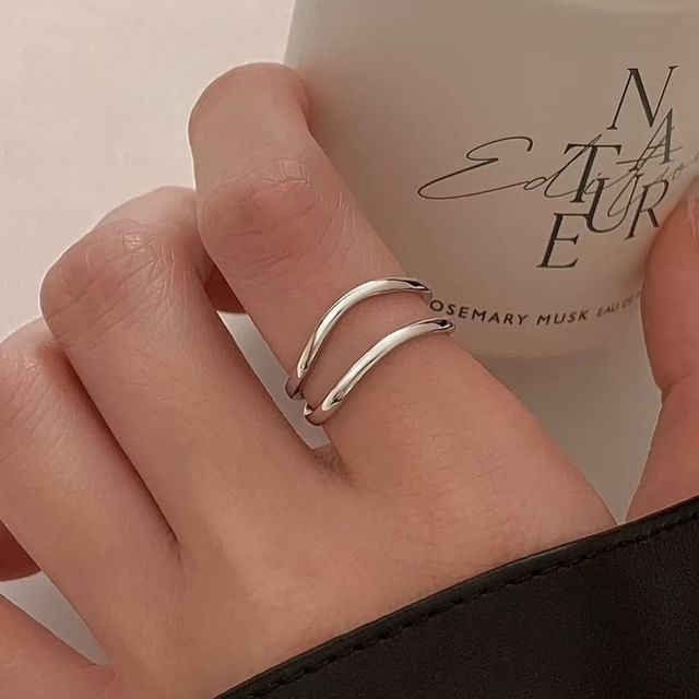 Toinianimos-Curved Layered S925 Sterling Silver Open Ring