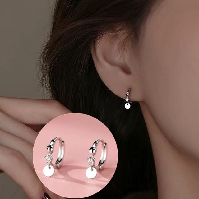 Toinianimos-Disc Rhinestone S925 Sterling Silver Huggie Earring
