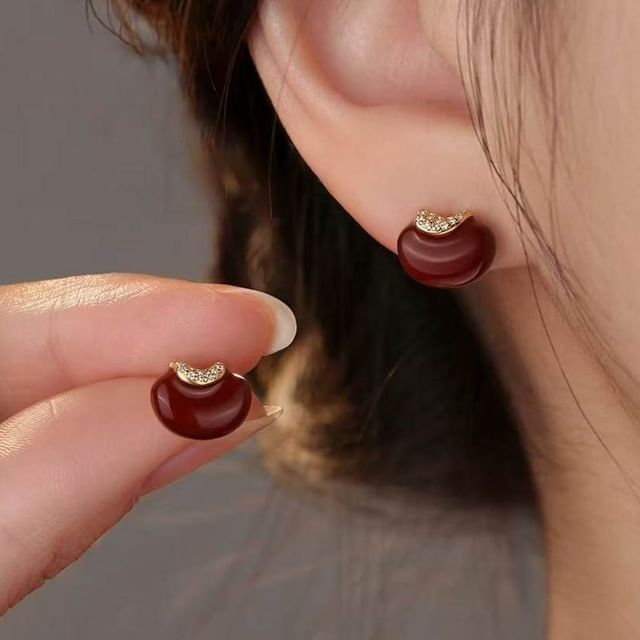 Toinianimos-Ingot Rhinestone S925 Sterling Silver Stud Earring