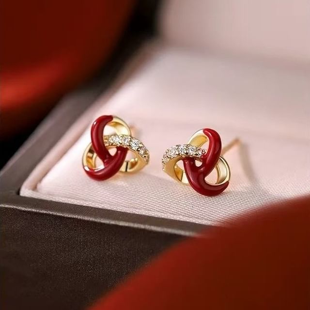 Toinianimos-Knot Rhinestone S925 Sterling Silver Stud Earring