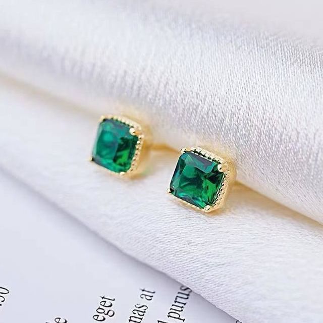 Toinianimos-Square Rhinestone S925 Sterling Silver Stud Earring