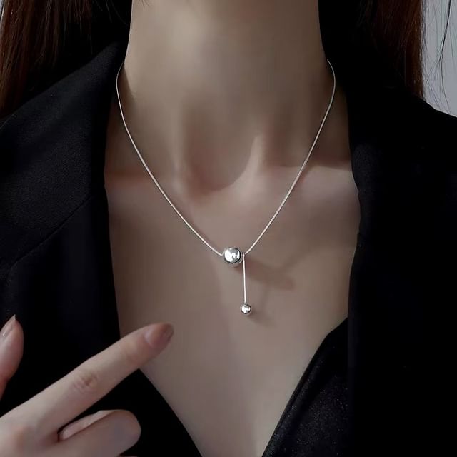 Toinianimos-Sterling Silver Ball Lariat Necklace